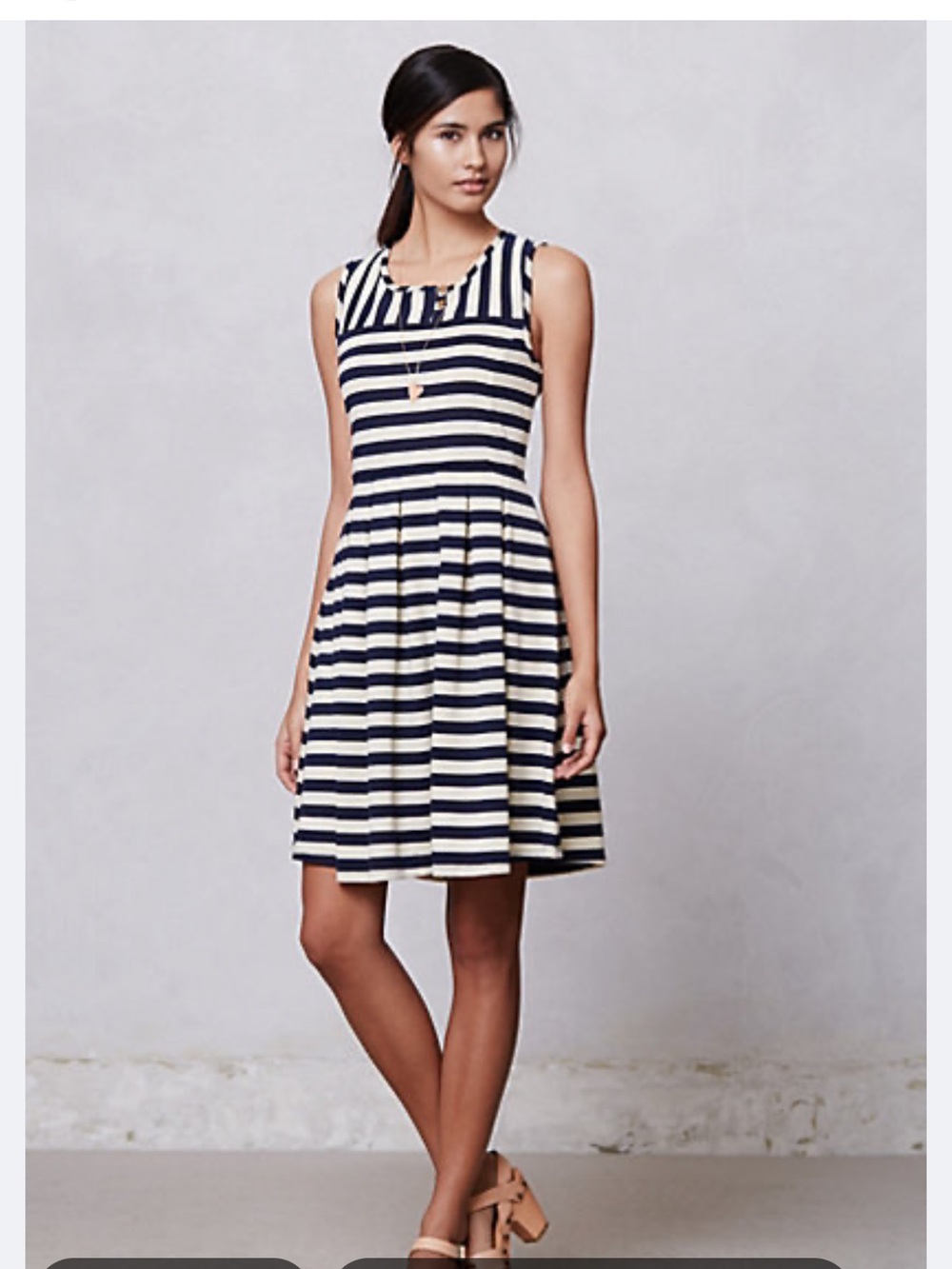 Anthropologie -Womens Navy and Cream Striped Sleeveless Dress